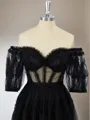 A-line Short Sleeves Tulle Off-the-Shoulder Ruffles Corset Short/Mini Homecoming Dress
