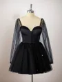 A-line Long Sleeves Tulle Sweetheart Bow Corset Short/Mini Homecoming Dress