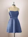A-line Silk Like Satin Spaghetti Straps Pleated Short/Mini Homecoming Dress