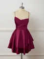 A-line Silk Like Satin Spaghetti Straps Cascading Ruffles Short/Mini Homecoming Dress