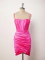 Sheath Spaghetti Straps Pleated Corset Short/Mini Homecoming Dress