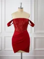 Sheath Charmeuse Off-the-Shoulder Pleated Corset Short/Mini Homecoming Dress