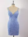 Sheath Velvet Sequins Spaghetti Straps Short/Mini Homecoming Dress