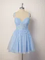A-line Tulle Spaghetti Straps Appliques Lace Corset Short/Mini Homecoming Dress