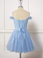 A-line Tulle Off-the-Shoulder Appliques Lace Short/Mini Homecoming Dress