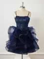 A-line Tulle Spaghetti Straps Cascading Ruffles Short/Mini Homecoming Dress
