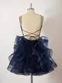 A-line Tulle Spaghetti Straps Cascading Ruffles Short/Mini Homecoming Dress