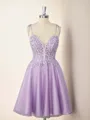 A-line Tulle Spaghetti Straps Appliques Lace Corset Short/Mini Homecoming Dress