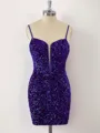 Sheath Velvet Sequins Spaghetti Straps Corset Short/Mini Homecoming Dress
