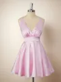 A-line Silk Like Satin V-neck Bow Short/Mini Homecoming Dress