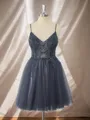 A-line Tulle V-neck Beading Short/Mini Homecoming Dress