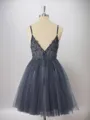 A-line Tulle V-neck Beading Short/Mini Homecoming Dress