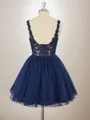 A-line Tulle V-neck Appliques Lace Short/Mini Homecoming Dress