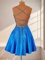 A-line Silk Like Satin V-neck Appliques Lace Corset Short/Mini Homecoming Dress