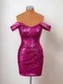 Sheath Sequins Off-the-Shoulder Pleated Corset Convertible Short/Mini Homecoming Dress