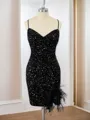Sheath Velvet Sequins V-neck Feathers/Fur Short/Mini Homecoming Dress