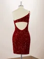 Sheath Velvet Sequins One-Shoulder Short/Mini Homecoming Dress