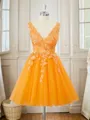Ball-Gown Tulle V-neck Appliques Lace Short/Mini Homecoming Dress