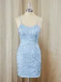 Sheath Lace Spaghetti Straps Appliques Lace Short/Mini Homecoming Dress