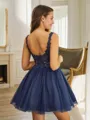 A-line V-neck Appliques Lace Short/Mini Tulle Homecoming Dress