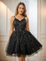 Ball-Gown V-neck Appliques Lace Short/Mini Tulle Homecoming Dress