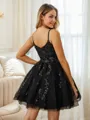 Ball-Gown V-neck Appliques Lace Short/Mini Tulle Homecoming Dress