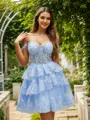 Ball-Gown Off-the-Shoulder Appliques Lace Short/Mini Tulle Corset Homecoming Dress