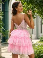 Ball-Gown V-neck Appliques Lace Short/Mini Tulle Corset Homecoming Dress