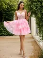 Ball-Gown V-neck Appliques Lace Short/Mini Tulle Corset Homecoming Dress