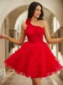 Ball-Gown One-Shoulder Appliques Lace Short/Mini Tulle Corset Homecoming Dress