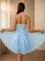 A-line Strapless Appliques Lace Short/Mini Tulle Corset Homecoming Dress