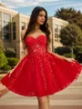 A-line Sweetheart Appliques Lace Short/Mini Tulle Corset Homecoming Dress