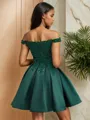 Ball-Gown Off-the-Shoulder Beading Short/Mini Satin Homecoming Dress
