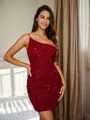 Sheath One-Shoulder Short/Mini Velvet Sequins Homecoming Dress