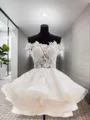 Ball Gown Off-the-Shoulder Short/Mini Organza Homecoming Dress With Appliques Lace