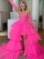 A-line/Princess Tulle Sweetheart Long Sleeves Court Train Homecoming Dress
