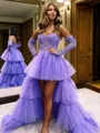 A-line/Princess Tulle Sweetheart Long Sleeves Court Train Homecoming Dress