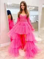 A-line/Princess Tulle Sweetheart Long Sleeves Court Train Homecoming Dress
