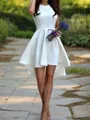 A-Line/Princess Jewel Short/Mini Satin Homecoming Dress With Ruffles