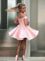 A-Line/Princess Off-the-Shoulder Short/Mini Satin Homecoming Dress With Ruffles