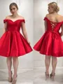 A-Line/Princess Off-the-Shoulder Short/Mini Satin Homecoming Dress With Ruffles