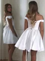 A-Line/Princess Off-the-Shoulder Short/Mini Satin Homecoming Dress With Ruffles