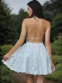 A-Line/Princess Spaghetti Straps Short/Mini Lace Homecoming Dress With Appliques Lace