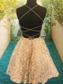 A-Line/Princess Spaghetti Straps Short/Mini Lace Homecoming Dress With Appliques Lace