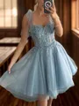 A-line Straps Appliques Lace Short/Mini Tulle Corset Homecoming Dress