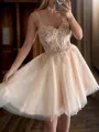 A-line Straps Appliques Lace Short/Mini Tulle Corset Homecoming Dress