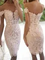 Sheath/Column Off-the-Shoulder Knee-Length Lace Homecoming Dress