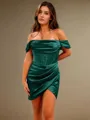 Sheath Off-the-Shoulder Pleated Short/Mini Silk Like Satin Corset Homecoming Dress