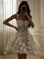 A-line Straps Sequin Short/Mini Lace Corset Homecoming Dress