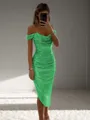 Sheath Off-the-Shoulder Pleated Ankle-Length Homecoming Dress